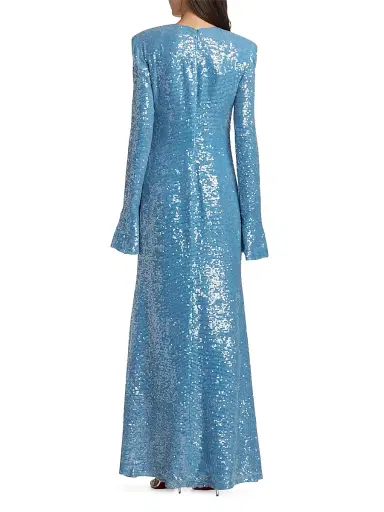 LAPOINTE Women's Sequined Flare-Sleeve Maxi Dress - Sky Blue | Thumbnail 5 LAPOINTE Women's Sequined Flare-Sleeve Maxi Dress - Sky Blue | Thumbnail 5