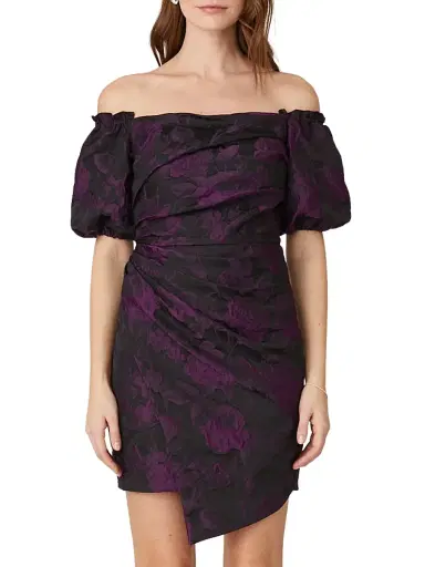 Shoshanna Women's Penna Floral Off-The-Shoulder Minidress - Jet Violet | Thumbnail 3 Shoshanna Women's Penna Floral Off-The-Shoulder Minidress - Jet Violet | Thumbnail 3