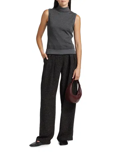 Proenza Schouler White Label Women's Eleanor Tweed High-Rise Straight-Leg Pants - Black Alabaster | Thumbnail 2 Proenza Schouler White Label Women's Eleanor Tweed High-Rise Straight-Leg Pants - Black Alabaster | Thumbnail 2