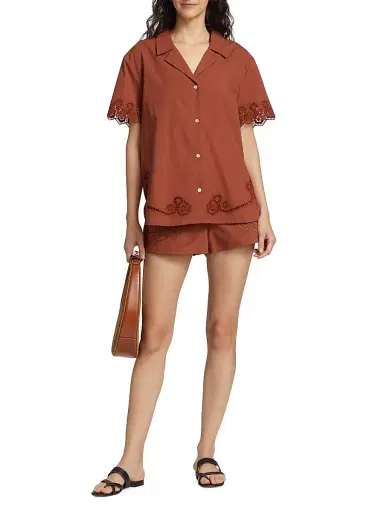 Tanya Taylor Women's Taytum Cotton Button-Front Top - Ginger | Thumbnail 2 Tanya Taylor Women's Taytum Cotton Button-Front Top - Ginger | Thumbnail 2