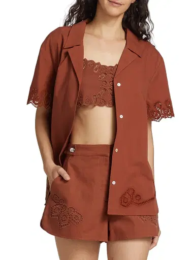 Tanya Taylor Women's Taytum Cotton Button-Front Top - Ginger | Thumbnail 3 Tanya Taylor Women's Taytum Cotton Button-Front Top - Ginger | Thumbnail 3