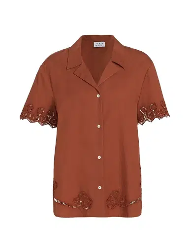 Tanya Taylor Women's Taytum Cotton Button-Front Top - Ginger | Thumbnail 1 Tanya Taylor Women's Taytum Cotton Button-Front Top - Ginger | Thumbnail 1