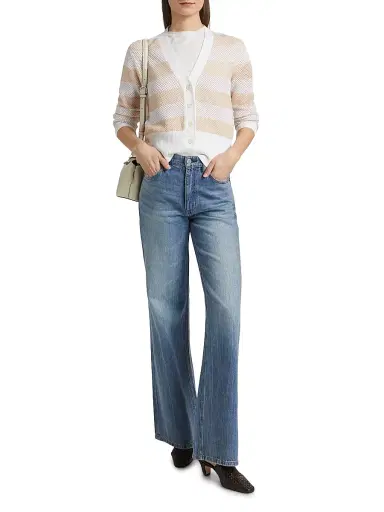 Fabiana Filippi Women's Striped Wool-Cotton Mesh Cardigan - Rafia Cipria | Thumbnail 2 Fabiana Filippi Women's Striped Wool-Cotton Mesh Cardigan - Rafia Cipria | Thumbnail 2