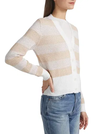 Fabiana Filippi Women's Striped Wool-Cotton Mesh Cardigan - Rafia Cipria | Thumbnail 4 Fabiana Filippi Women's Striped Wool-Cotton Mesh Cardigan - Rafia Cipria | Thumbnail 4