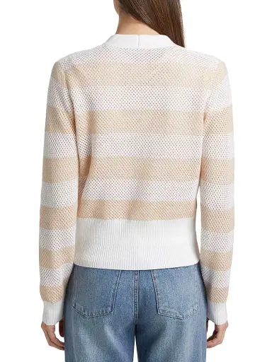Fabiana Filippi Women's Striped Wool-Cotton Mesh Cardigan - Rafia Cipria | Thumbnail 5 Fabiana Filippi Women's Striped Wool-Cotton Mesh Cardigan - Rafia Cipria | Thumbnail 5