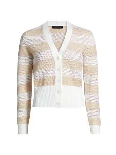 Fabiana Filippi Women's Striped Wool-Cotton Mesh Cardigan - Rafia Cipria | Thumbnail 1 Fabiana Filippi Women's Striped Wool-Cotton Mesh Cardigan - Rafia Cipria | Thumbnail 1