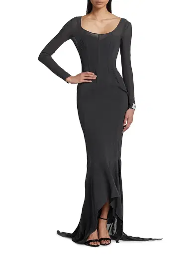 Dolce & Gabbana Women's Sheer Long-Sleeve Gown - Grey | Thumbnail 2 Dolce & Gabbana Women's Sheer Long-Sleeve Gown - Grey | Thumbnail 2