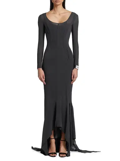 Dolce & Gabbana Women's Sheer Long-Sleeve Gown - Grey | Thumbnail 3 Dolce & Gabbana Women's Sheer Long-Sleeve Gown - Grey | Thumbnail 3