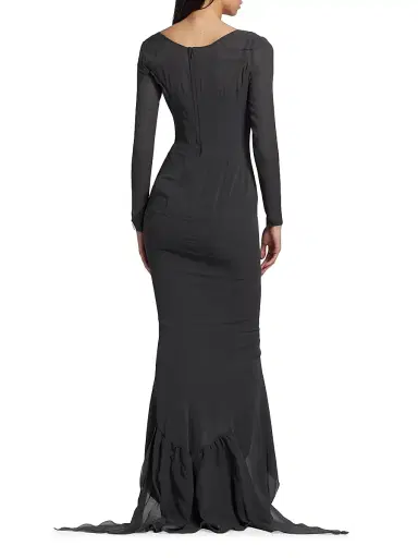 Dolce & Gabbana Women's Sheer Long-Sleeve Gown - Grey | Thumbnail 5 Dolce & Gabbana Women's Sheer Long-Sleeve Gown - Grey | Thumbnail 5