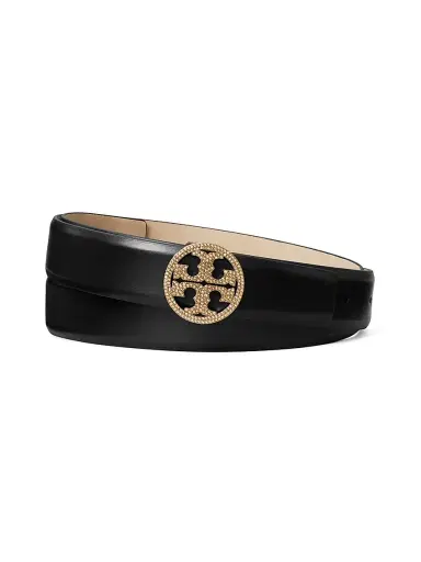 Tory Burch Women's Miller Leather Pavé Logo Belt - Black - Size XS | Thumbnail 1 Tory Burch Women's Miller Leather Pavé Logo Belt - Black - Size XS | Thumbnail 1