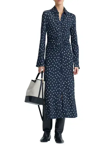 Altuzarra Women's Claudia Polka-Dot Ruched Shirtdress - Nocturne Blue | Thumbnail 2 Altuzarra Women's Claudia Polka-Dot Ruched Shirtdress - Nocturne Blue | Thumbnail 2