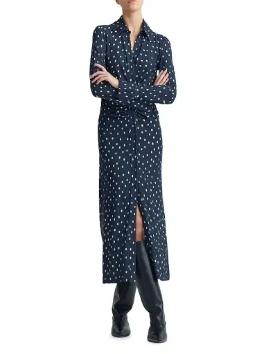 Altuzarra Women's Claudia Polka-Dot Ruched Shirtdress - Nocturne Blue | Thumbnail 3 Altuzarra Women's Claudia Polka-Dot Ruched Shirtdress - Nocturne Blue | Thumbnail 3