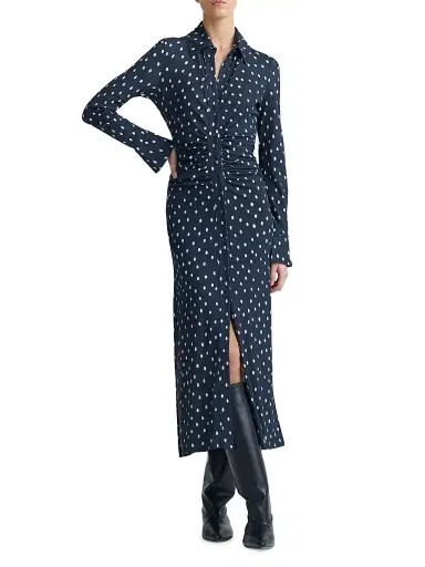 Altuzarra Women's Claudia Polka-Dot Ruched Shirtdress - Nocturne Blue | Thumbnail 4 Altuzarra Women's Claudia Polka-Dot Ruched Shirtdress - Nocturne Blue | Thumbnail 4