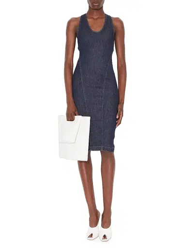 Alaïa Women's Sculpt Crisscrossed Denim Knee-Length Dress - Blue Denim | Thumbnail 2 Alaïa Women's Sculpt Crisscrossed Denim Knee-Length Dress - Blue Denim | Thumbnail 2