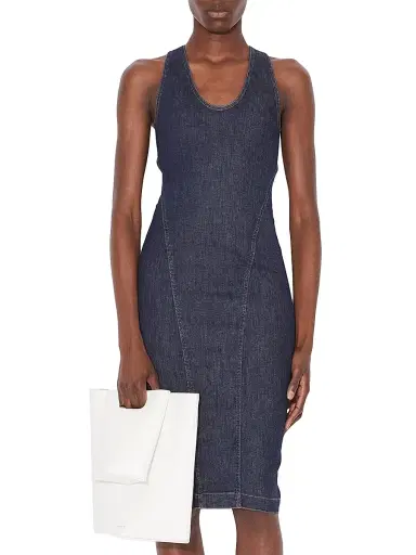 Alaïa Women's Sculpt Crisscrossed Denim Knee-Length Dress - Blue Denim | Thumbnail 3 Alaïa Women's Sculpt Crisscrossed Denim Knee-Length Dress - Blue Denim | Thumbnail 3
