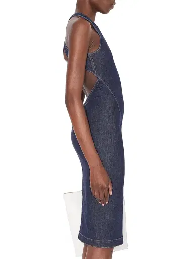 Alaïa Women's Sculpt Crisscrossed Denim Knee-Length Dress - Blue Denim | Thumbnail 4 Alaïa Women's Sculpt Crisscrossed Denim Knee-Length Dress - Blue Denim | Thumbnail 4