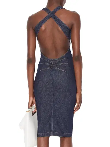 Alaïa Women's Sculpt Crisscrossed Denim Knee-Length Dress - Blue Denim | Thumbnail 5 Alaïa Women's Sculpt Crisscrossed Denim Knee-Length Dress - Blue Denim | Thumbnail 5