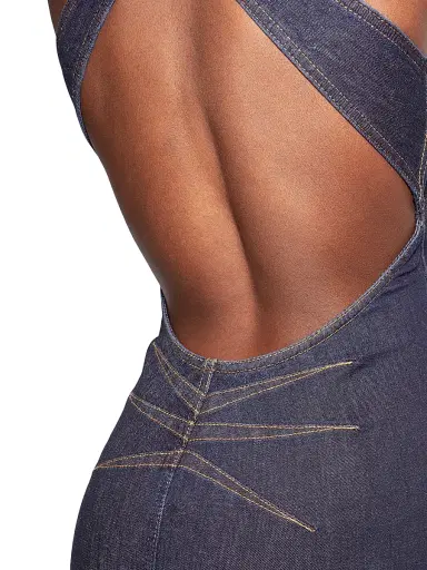 Alaïa Women's Sculpt Crisscrossed Denim Knee-Length Dress - Blue Denim | Thumbnail 6 Alaïa Women's Sculpt Crisscrossed Denim Knee-Length Dress - Blue Denim | Thumbnail 6