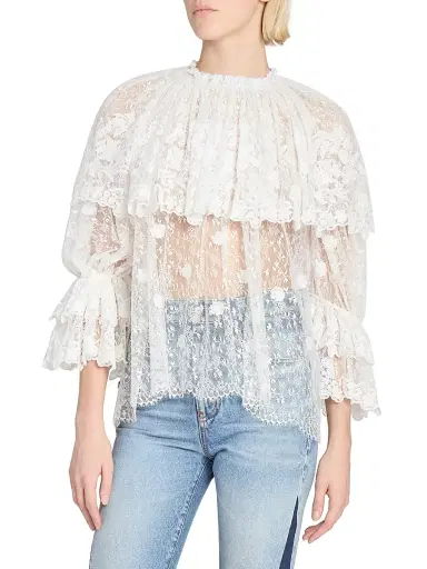 Chloé Women's Draped Sheer Lace Top - Iconic Milk | Thumbnail 3 Chloé Women's Draped Sheer Lace Top - Iconic Milk | Thumbnail 3