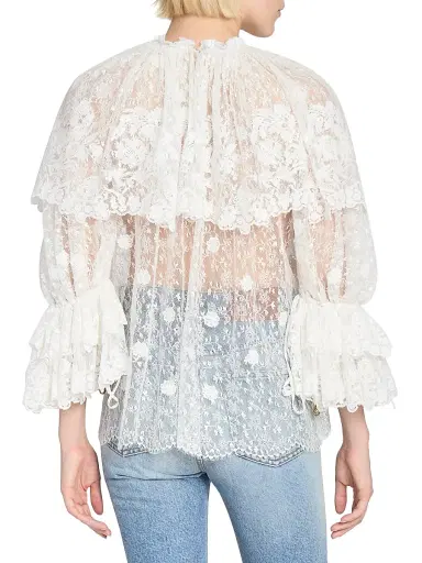 Chloé Women's Draped Sheer Lace Top - Iconic Milk | Thumbnail 5 Chloé Women's Draped Sheer Lace Top - Iconic Milk | Thumbnail 5