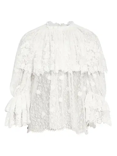 Chloé Women's Draped Sheer Lace Top - Iconic Milk | Thumbnail 1 Chloé Women's Draped Sheer Lace Top - Iconic Milk | Thumbnail 1