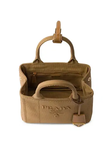 Prada Women's Jardiniere Mini Cotton Canvas Top Handle Bag - Brown | Thumbnail 4 Prada Women's Jardiniere Mini Cotton Canvas Top Handle Bag - Brown | Thumbnail 4