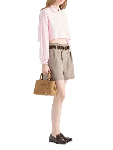 Prada Women's Jardiniere Mini Cotton Canvas Top Handle Bag - Brown | Thumbnail 1 Prada Women's Jardiniere Mini Cotton Canvas Top Handle Bag - Brown | Thumbnail 1