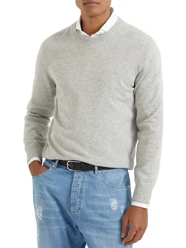 Brunello Cucinelli Men's Cashmere Sweater - Azure | Thumbnail 2 Brunello Cucinelli Men's Cashmere Sweater - Azure | Thumbnail 2