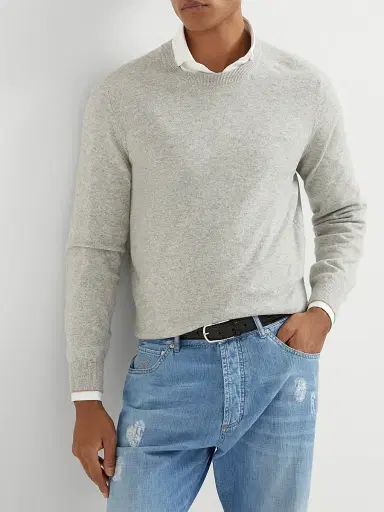 Brunello Cucinelli Men's Cashmere Sweater - Azure | Thumbnail 5 Brunello Cucinelli Men's Cashmere Sweater - Azure | Thumbnail 5