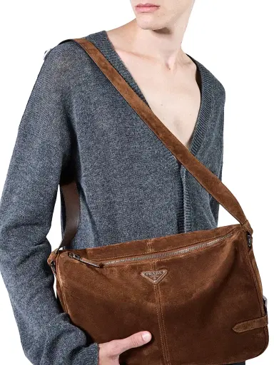 Prada Men's Suede Shoulder Bag | Thumbnail 2 Prada Men's Suede Shoulder Bag | Thumbnail 2