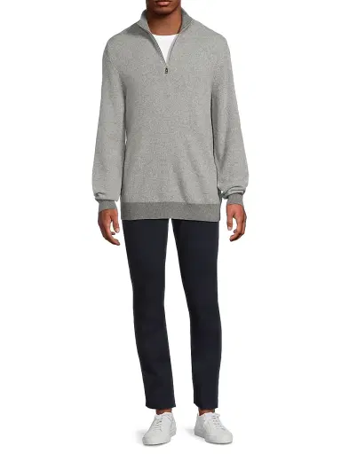 Ralph Lauren Purple Label Men's Birdseye Cashmere Quarter-Zip Sweater - Classic Light Grey Heather | Thumbnail 2 Ralph Lauren Purple Label Men's Birdseye Cashmere Quarter-Zip Sweater - Classic Light Grey Heather | Thumbnail 2