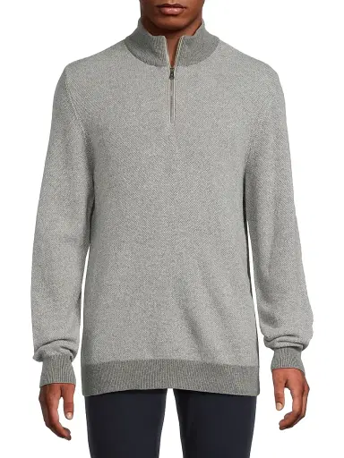 Ralph Lauren Purple Label Men's Birdseye Cashmere Quarter-Zip Sweater - Classic Light Grey Heather | Thumbnail 3 Ralph Lauren Purple Label Men's Birdseye Cashmere Quarter-Zip Sweater - Classic Light Grey Heather | Thumbnail 3