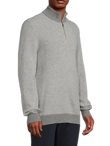 Ralph Lauren Purple Label Men's Birdseye Cashmere Quarter-Zip Sweater - Classic Light Grey Heather | Thumbnail 4 Ralph Lauren Purple Label Men's Birdseye Cashmere Quarter-Zip Sweater - Classic Light Grey Heather | Thumbnail 4