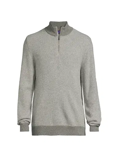 Ralph Lauren Purple Label Men's Birdseye Cashmere Quarter-Zip Sweater - Classic Light Grey Heather | Thumbnail 1 Ralph Lauren Purple Label Men's Birdseye Cashmere Quarter-Zip Sweater - Classic Light Grey Heather | Thumbnail 1