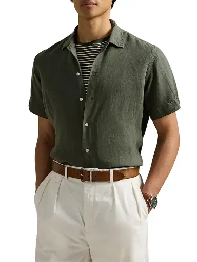 Polo Ralph Lauren Men's Classic-Fit Linen Camp Shirt - New Olive | Thumbnail 3 Polo Ralph Lauren Men's Classic-Fit Linen Camp Shirt - New Olive | Thumbnail 3