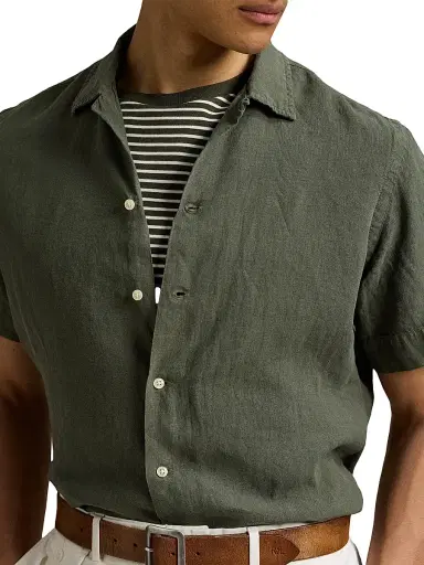 Polo Ralph Lauren Men's Classic-Fit Linen Camp Shirt - New Olive | Thumbnail 5 Polo Ralph Lauren Men's Classic-Fit Linen Camp Shirt - New Olive | Thumbnail 5