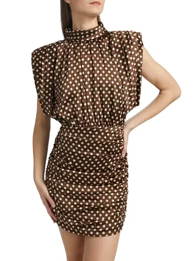 Ronny Kobo Women's Antares Polka Dot Stretch Silk Minidress - Brown Ecru | Thumbnail 3 Ronny Kobo Women's Antares Polka Dot Stretch Silk Minidress - Brown Ecru | Thumbnail 3