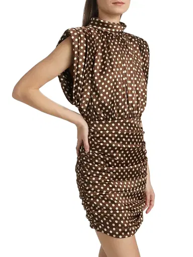 Ronny Kobo Women's Antares Polka Dot Stretch Silk Minidress - Brown Ecru | Thumbnail 4 Ronny Kobo Women's Antares Polka Dot Stretch Silk Minidress - Brown Ecru | Thumbnail 4