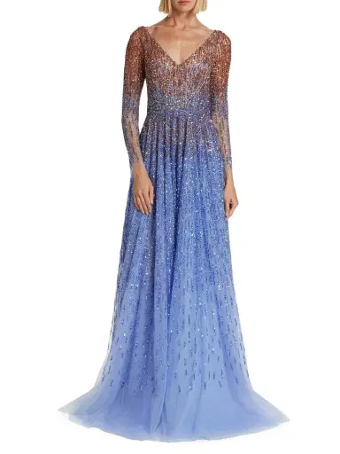 Pamella Roland Women's Ombre Embroidered Tulle Gown - Copper Periwinkle | Thumbnail 2 Pamella Roland Women's Ombre Embroidered Tulle Gown - Copper Periwinkle | Thumbnail 2