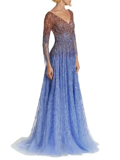 Pamella Roland Women's Ombre Embroidered Tulle Gown - Copper Periwinkle | Thumbnail 3 Pamella Roland Women's Ombre Embroidered Tulle Gown - Copper Periwinkle | Thumbnail 3