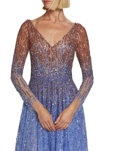 Pamella Roland Women's Ombre Embroidered Tulle Gown - Copper Periwinkle | Thumbnail 5 Pamella Roland Women's Ombre Embroidered Tulle Gown - Copper Periwinkle | Thumbnail 5