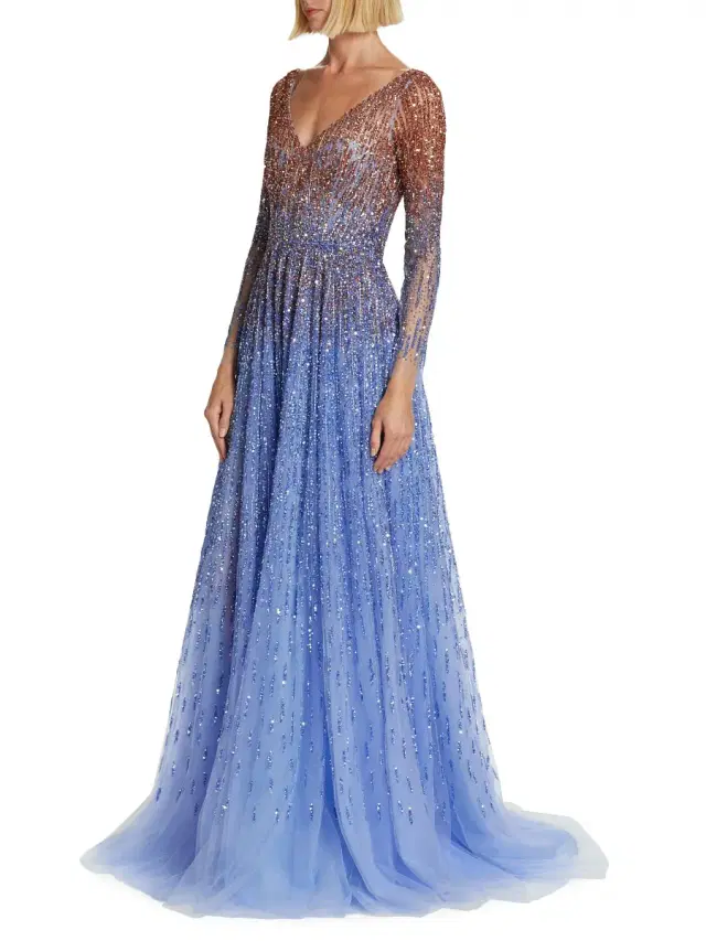 Women's Ombre Embroidered Tulle Gown - Copper Periwinkle Women's Ombre Embroidered Tulle Gown - Copper Periwinkle