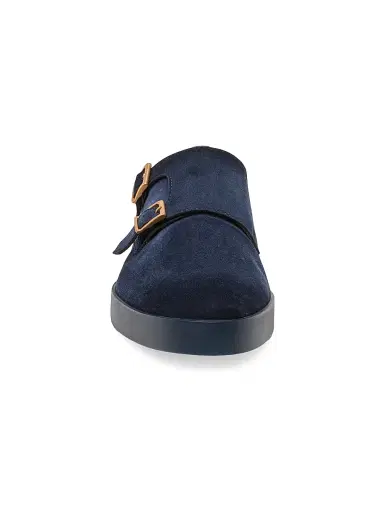 Santoni Men's Atlantis Suede Double Monk Strap Shoes - Blue | Thumbnail 3 Santoni Men's Atlantis Suede Double Monk Strap Shoes - Blue | Thumbnail 3
