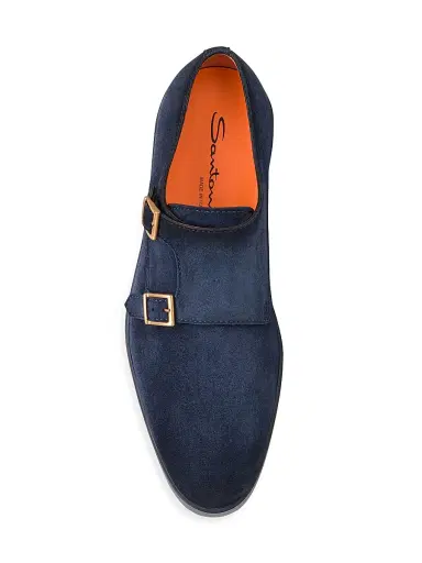 Santoni Men's Atlantis Suede Double Monk Strap Shoes - Blue | Thumbnail 5 Santoni Men's Atlantis Suede Double Monk Strap Shoes - Blue | Thumbnail 5