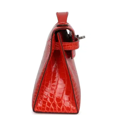 HERMÈS Hermes Kelly Pochette Orange Poppy Shiny Alligator Mississippiensis Palladium Hardware | Thumbnail 4 HERMÈS Hermes Kelly Pochette Orange Poppy Shiny Alligator Mississippiensis Palladium Hardware | Thumbnail 4