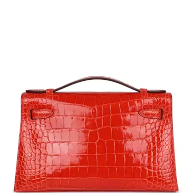 HERMÈS Hermes Kelly Pochette Orange Poppy Shiny Alligator Mississippiensis Palladium Hardware | Thumbnail 5 HERMÈS Hermes Kelly Pochette Orange Poppy Shiny Alligator Mississippiensis Palladium Hardware | Thumbnail 5