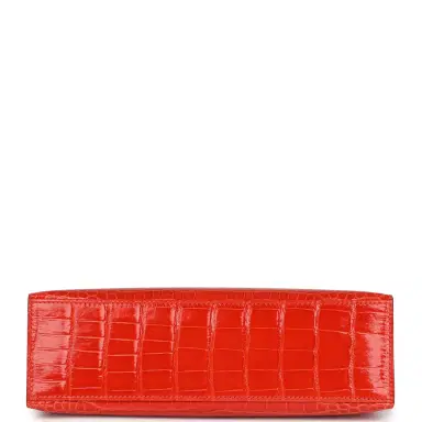 HERMÈS Hermes Kelly Pochette Orange Poppy Shiny Alligator Mississippiensis Palladium Hardware | Thumbnail 6 HERMÈS Hermes Kelly Pochette Orange Poppy Shiny Alligator Mississippiensis Palladium Hardware | Thumbnail 6