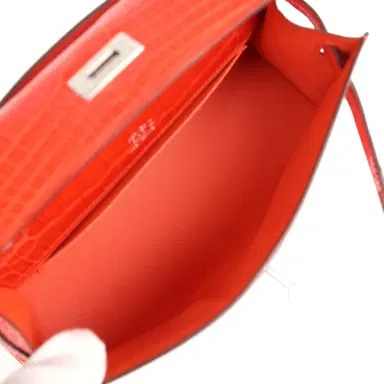 HERMÈS Hermes Kelly Pochette Orange Poppy Shiny Alligator Mississippiensis Palladium Hardware | Thumbnail 8 HERMÈS Hermes Kelly Pochette Orange Poppy Shiny Alligator Mississippiensis Palladium Hardware | Thumbnail 8