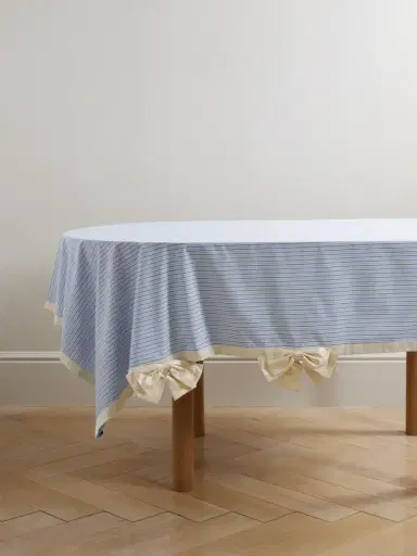 Gohar World Bow And Button-detailed Striped Cotton-blend Tablecloth | Thumbnail 1 Gohar World Bow And Button-detailed Striped Cotton-blend Tablecloth | Thumbnail 1