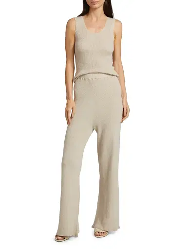 The Elder Statesman Women's Delicash Silk-Cashmere Knit Flared Pants - Oatmeal | Thumbnail 2 The Elder Statesman Women's Delicash Silk-Cashmere Knit Flared Pants - Oatmeal | Thumbnail 2